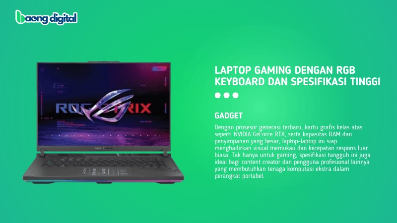 Laptop Gaming dengan RGB Keyboard dan Spesifikasi Tinggi