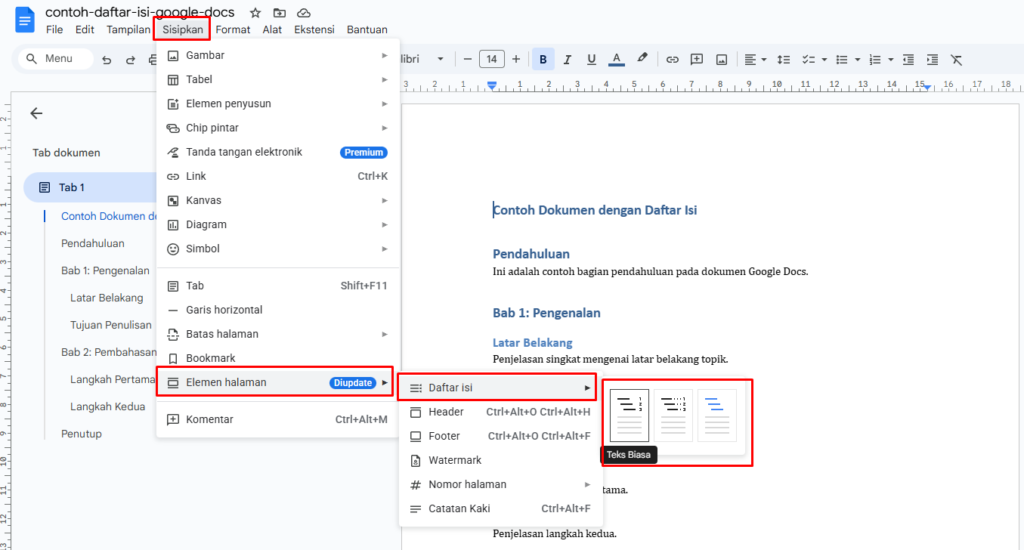 Cara Membuat Daftar Isi Otomatis di Google Docs