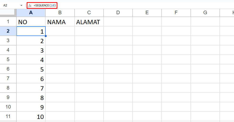 Membuat Nomor Urut Otomatis di Google Sheet