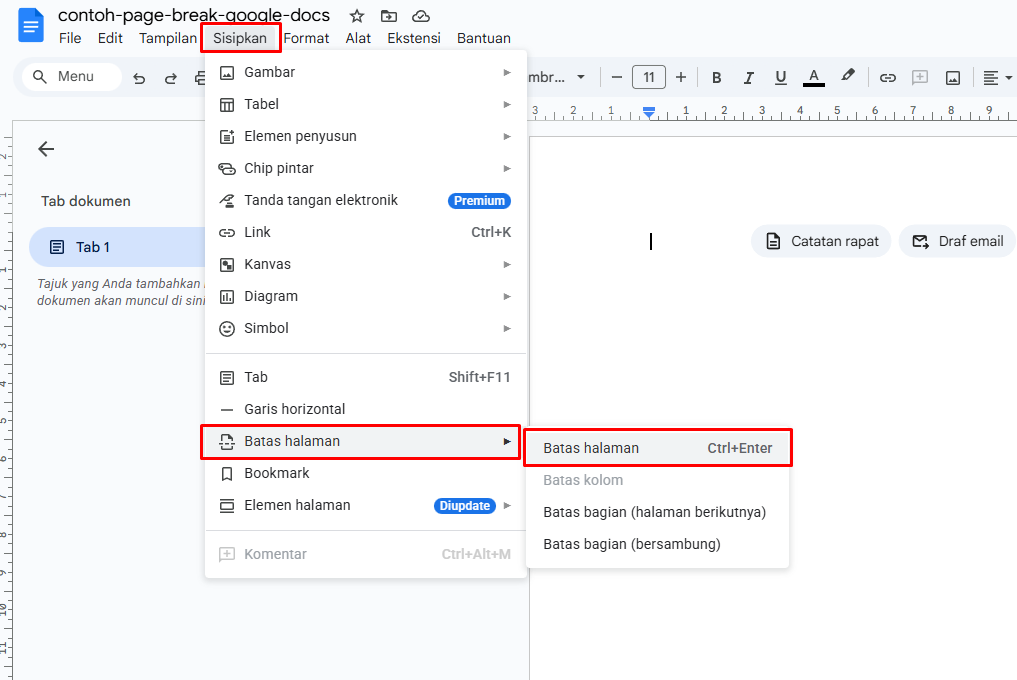 Page Break Google Docs
