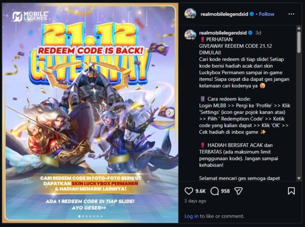 Event Terbaru Resmi Mobile Legends giveaway kode redeem ML