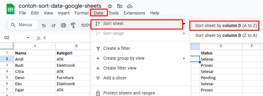 Cara Mengurutkan Data di Google Sheet atau Spreadsheet