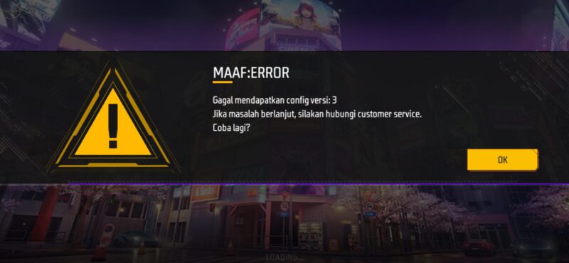 Contoh pesan error Gagal Mendapatkan Config Versi 3 di Free Fire