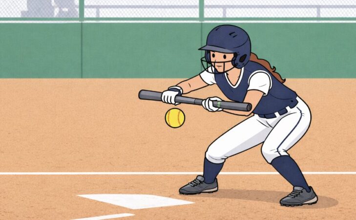 Ilustrasi teknik pukulan tumbuk atau bunt dalam permainan softball